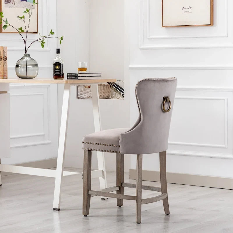 Carter 24  Wingback Tufted Nailhead Counter Stool with Antique Grey Legs