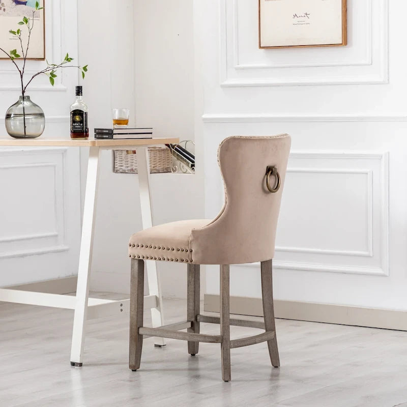 Carter 24  Wingback Tufted Nailhead Counter Stool with Antique Grey Legs