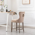 Carter 24  Wingback Tufted Nailhead Counter Stool with Antique Grey Legs