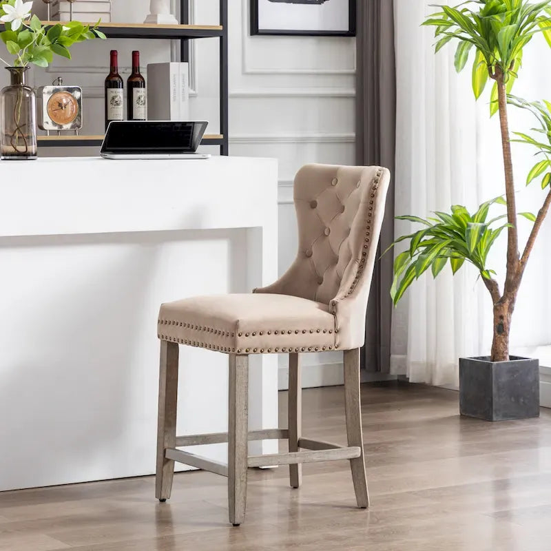Carter 24  Wingback Tufted Nailhead Counter Stool with Antique Grey Legs