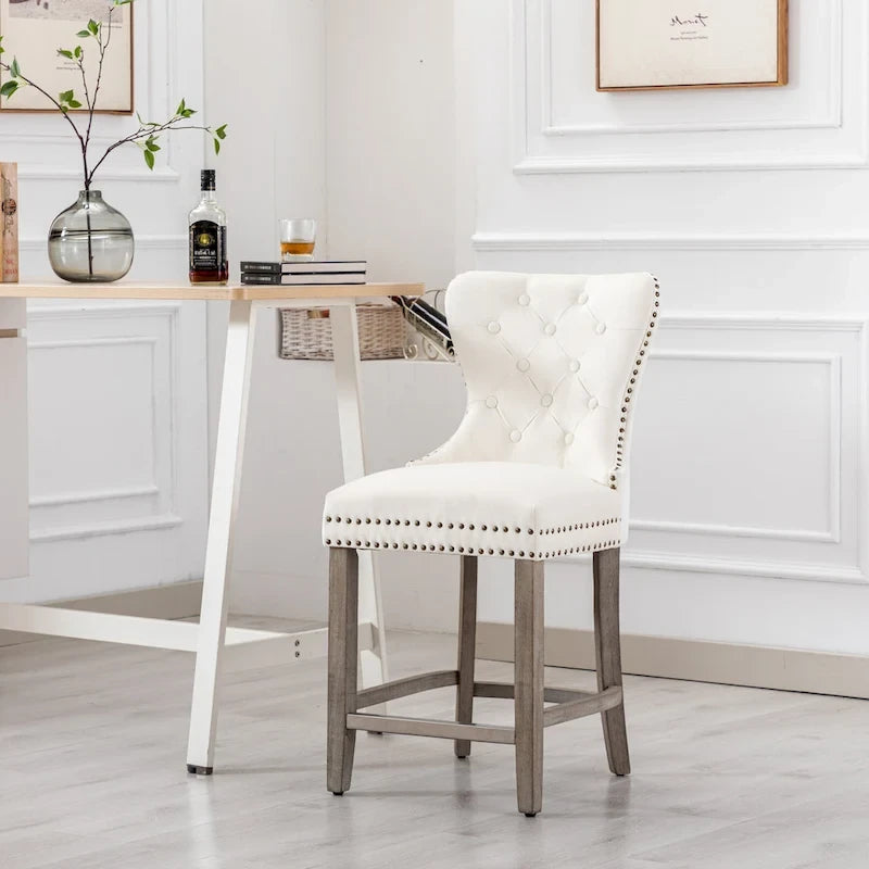 Carter 24  Wingback Tufted Nailhead Counter Stool with Antique Grey Legs