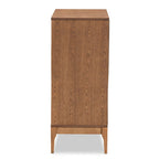 Ramiel Mid-Century Modern Ash Walnut Finished Wood and Rattan 4-Drawer Chest