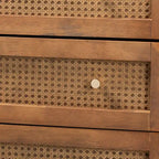Ramiel Mid-Century Modern Ash Walnut Finished Wood and Rattan 4-Drawer Chest