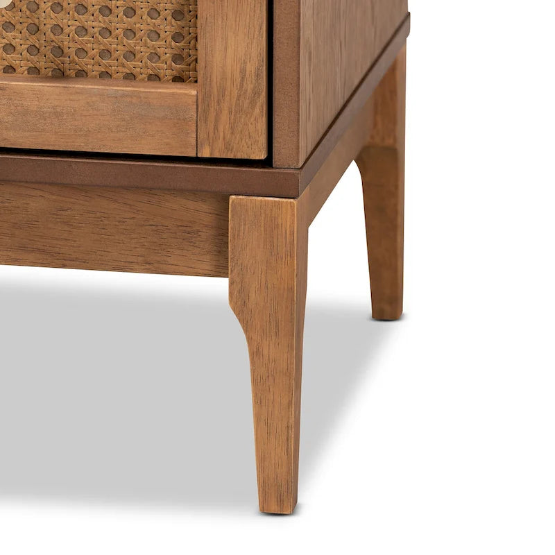 Ramiel Mid-Century Modern Ash Walnut Finished Wood and Rattan 4-Drawer Chest