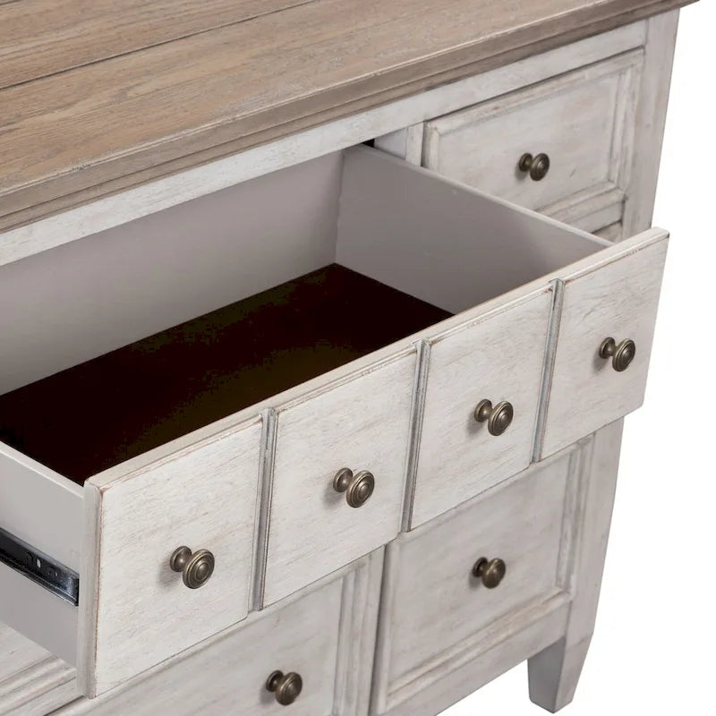 Heartland Antique White and Tobacco 9 Drawer Dresser