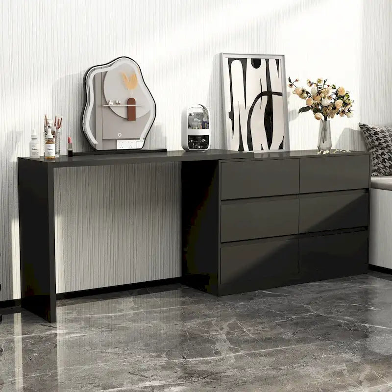 Makeup Desk Rotating Dresser and Desk 6 Drawer Dresser Vanity Makeup