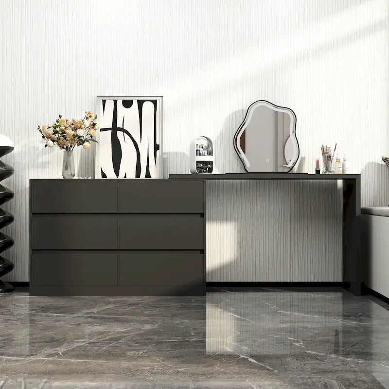 Makeup Desk Rotating Dresser and Desk 6 Drawer Dresser Vanity Makeup