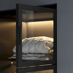 Lighted Modern Glass Door Wardrobe Armoire with Ample Storage - 47.2 