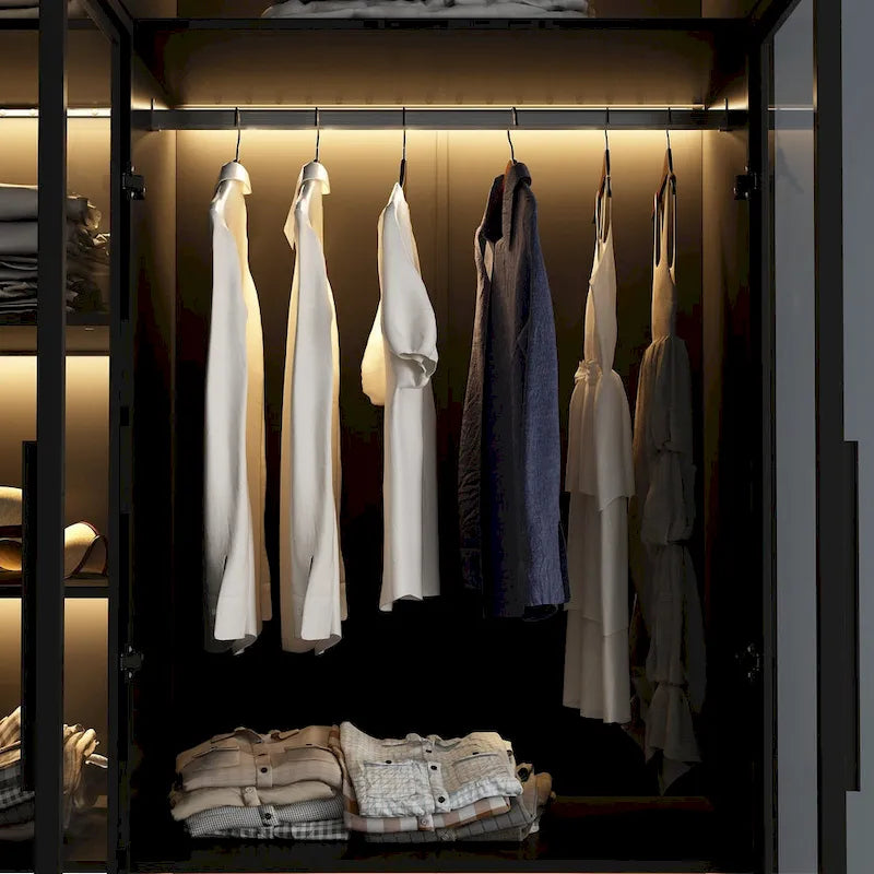 Lighted Modern Glass Door Wardrobe Armoire with Ample Storage - 47.2