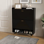 Black Shoe Storage Cabinet with 2flip Drawers, Entrance Shoe Rack Cabinet