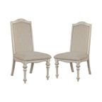 Caelum Farmhouse White Fabric Upholstered 7-Piece Round Dining Set By The Gray Barn