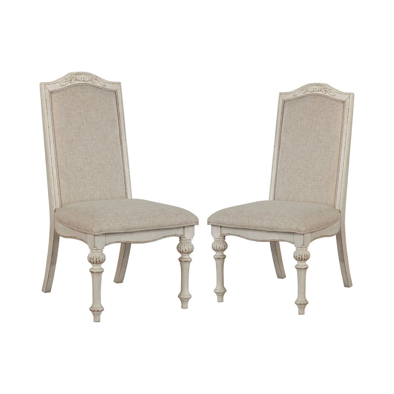 Caelum Farmhouse White Fabric Upholstered 7-Piece Round Dining Set By The Gray Barn