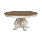 Caelum Farmhouse White Fabric Upholstered 7-Piece Round Dining Set By The Gray Barn