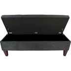 Brooke 10 Button Tuft Charcoal Upholstered Long Storage Bench Ottoman