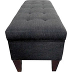 Brooke 10 Button Tuft Charcoal Upholstered Long Storage Bench Ottoman