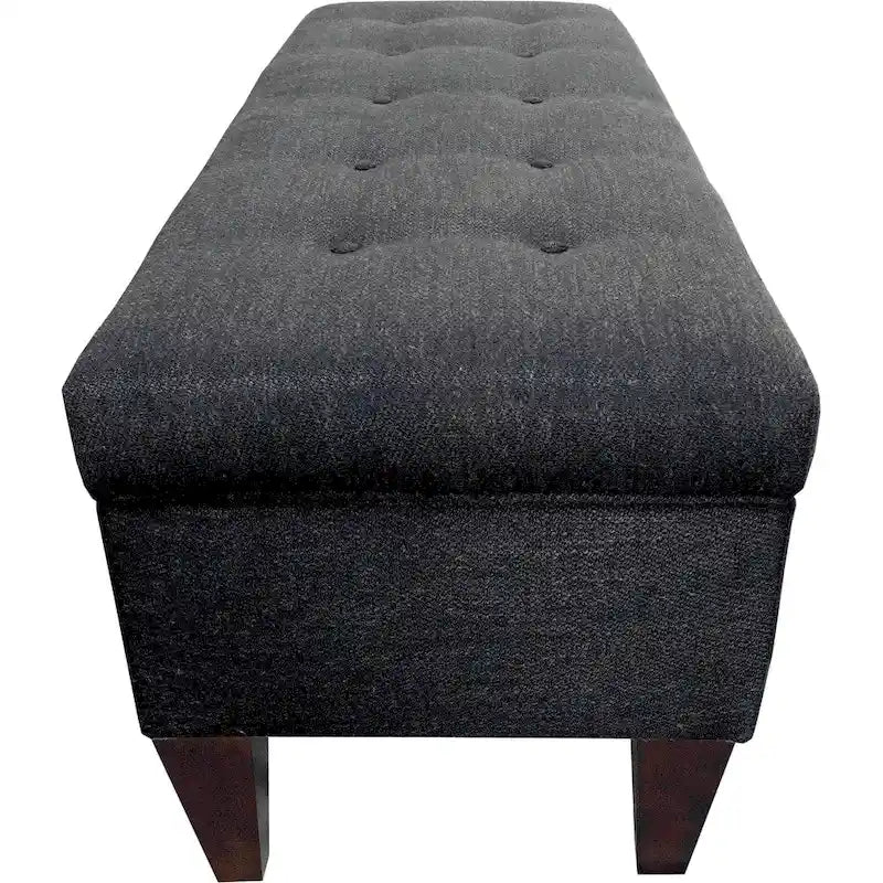Brooke 10 Button Tuft Charcoal Upholstered Long Storage Bench Ottoman