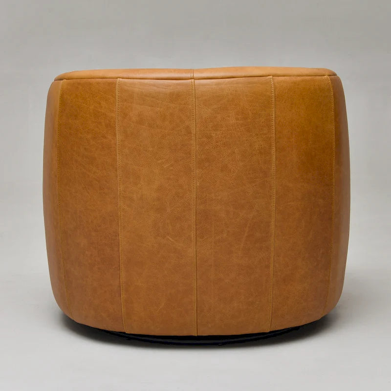 KINWELL Modern Top Grain Genuine Leather Swivel Armchair with Pillow
