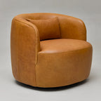 KINWELL Modern Top Grain Genuine Leather Swivel Armchair with Pillow