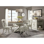 Roundhill Furniture Harola 5-Piece Dining Set, Round Pedestal Dining Table with 18 Leaf, 4 Side Chairs