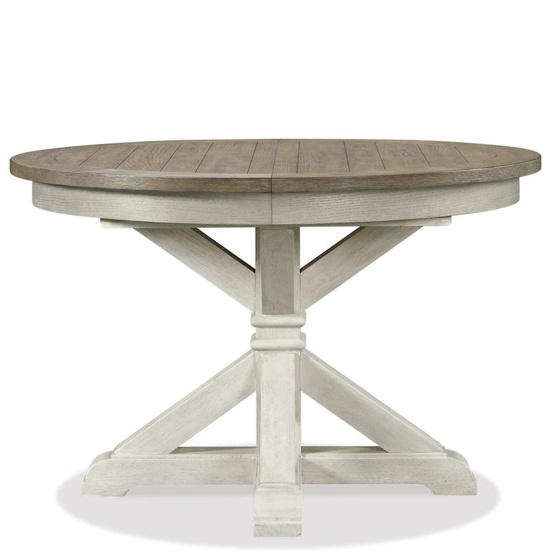 Roundhill Furniture Harola 5-Piece Dining Set, Round Pedestal Dining Table with 18 Leaf, 4 Side Chairs