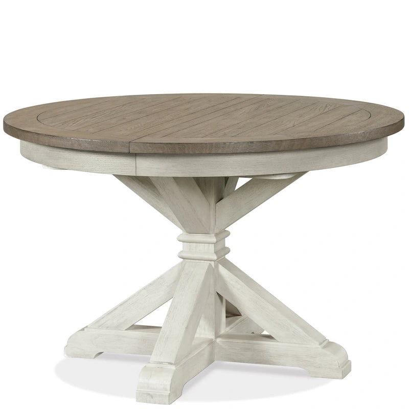 Roundhill Furniture Harola 5-Piece Dining Set, Round Pedestal Dining Table with 18 Leaf, 4 Side Chairs