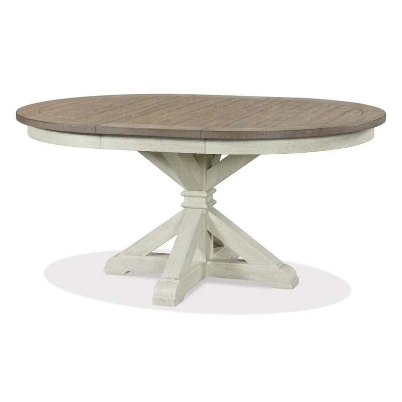 Roundhill Furniture Harola 5-Piece Dining Set, Round Pedestal Dining Table with 18 Leaf, 4 Side Chairs