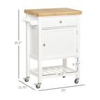 HOMCOM Utility Kitchen Cart, Rolling Kitchen Island with Smooth Rubberwood Top, Narrow Butcher Block Surface on Wheels
