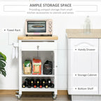 HOMCOM Utility Kitchen Cart, Rolling Kitchen Island with Smooth Rubberwood Top, Narrow Butcher Block Surface on Wheels
