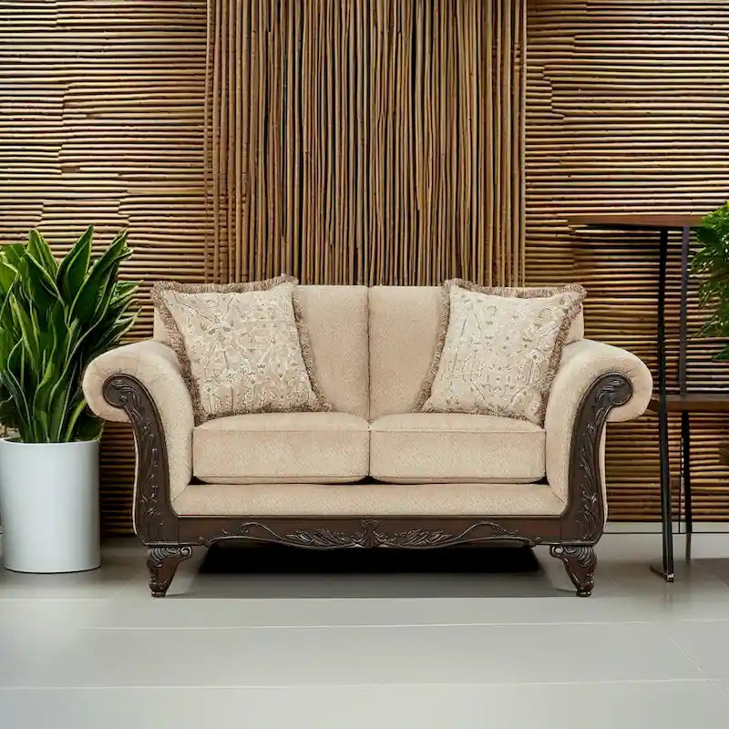 Roundhill Furniture Hernen Carved Wood Frame Loveseat