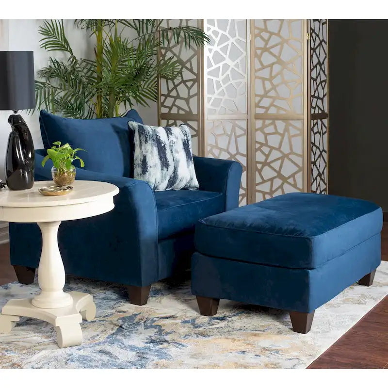 Roundhill Furniture Camero Fabric Pillowback 4-Piece Sofa Set in Navy Blue