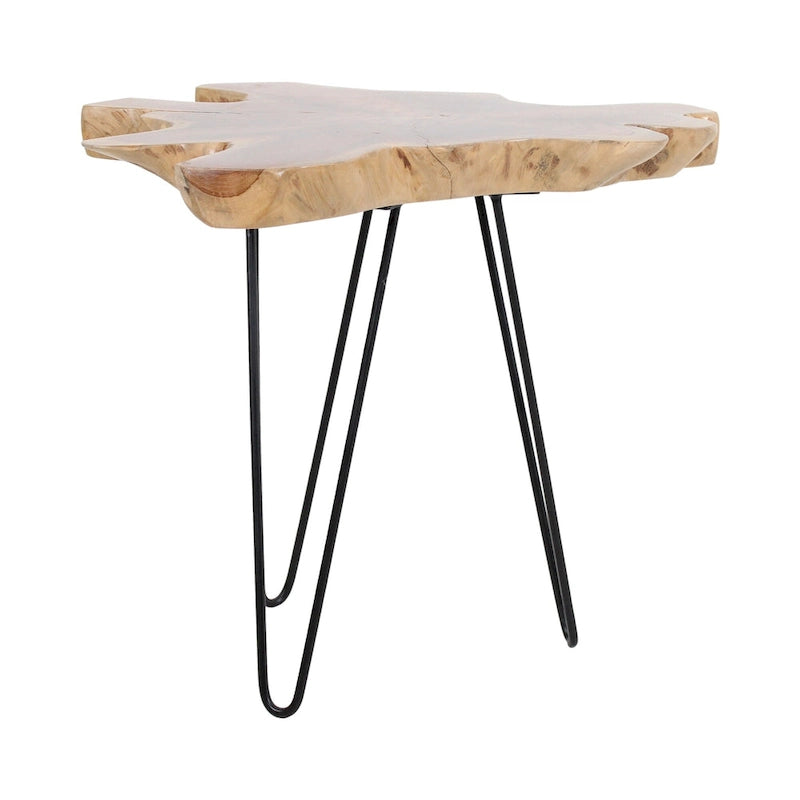 Natural Live-Edge Teak Wood Table With Iron Legs by East at Main