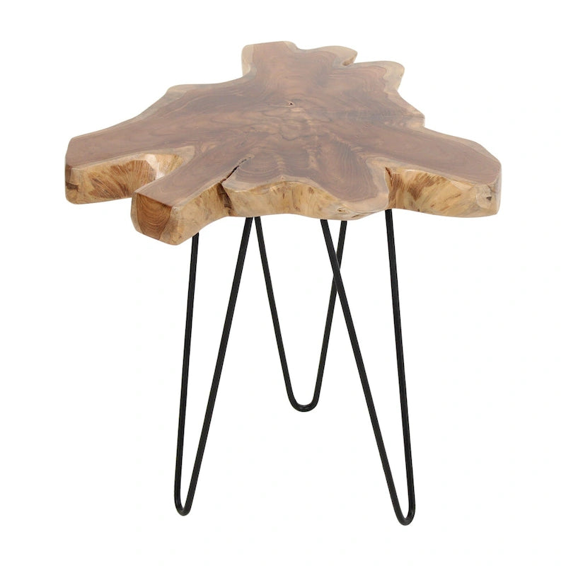 Natural Live-Edge Teak Wood Table With Iron Legs by East at Main