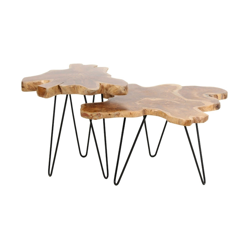 Natural Live-Edge Teak Wood Table With Iron Legs by East at Main