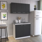 FM Furniture Aztec 2-Piece Kitchen Set with Wall Cabinet and Utility Sink Cabinet, Black/White