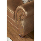 Roundhill Furniture Leinster Brown Fabric Nailhead Trim Sofa and Loveseat