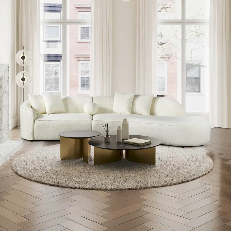 Gallar Japandi Style Luxury Modern Boucle Fabric Curved Sofa in White