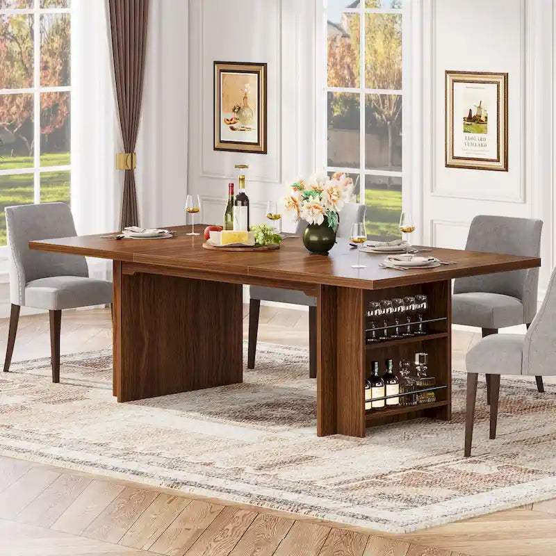 Farmhouse Dining Table for 6, 63-Inch Rectangular Wooden Kitchen Table with Storage
