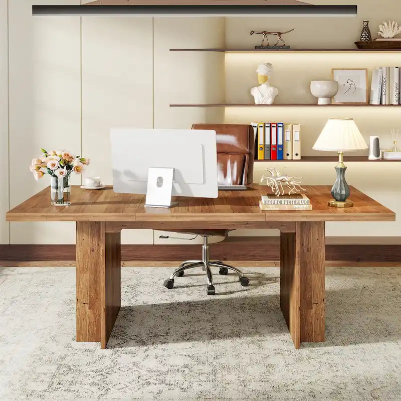 Farmhouse Dining Table for 6, 63-Inch Rectangular Wooden Kitchen Table with Storage