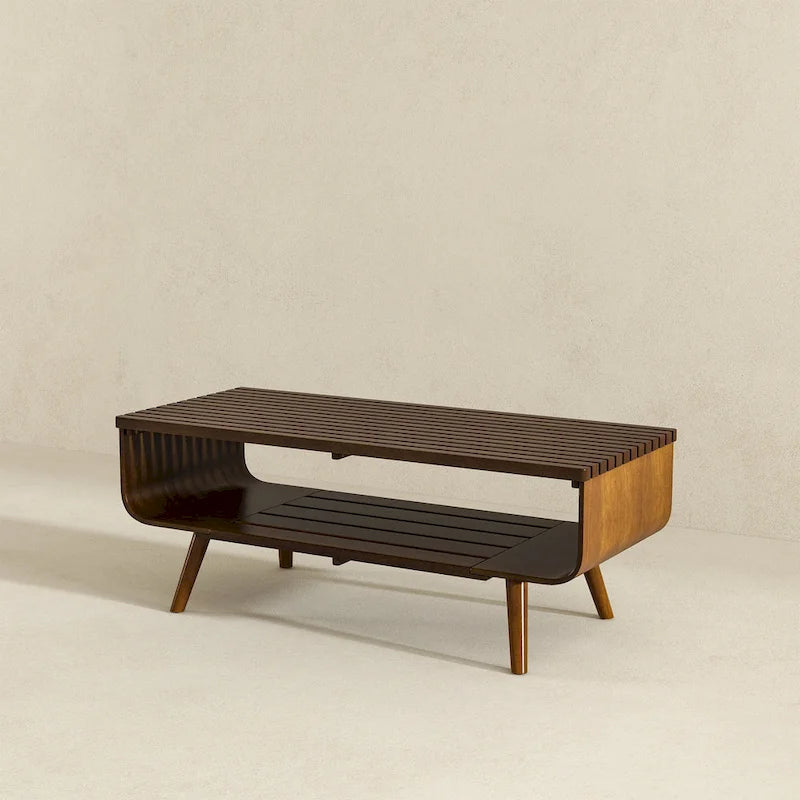 Adelina Mid-Century Rectangular Solid Wood Coffee Table in Brown