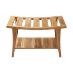 Nordic Style Solid Teak Asian Style Bench with Shelf