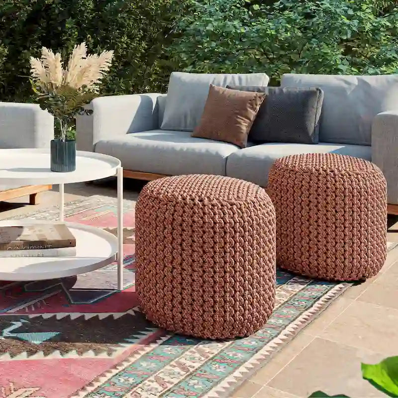 WYNDENHALL Allish Round Knitted Pouf in Orange Recycled PET Polyester