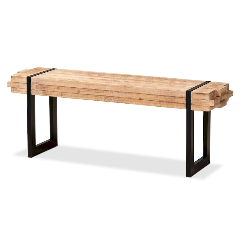 Henson Natural Brown Finished Wood and Black Finished Metal Bench