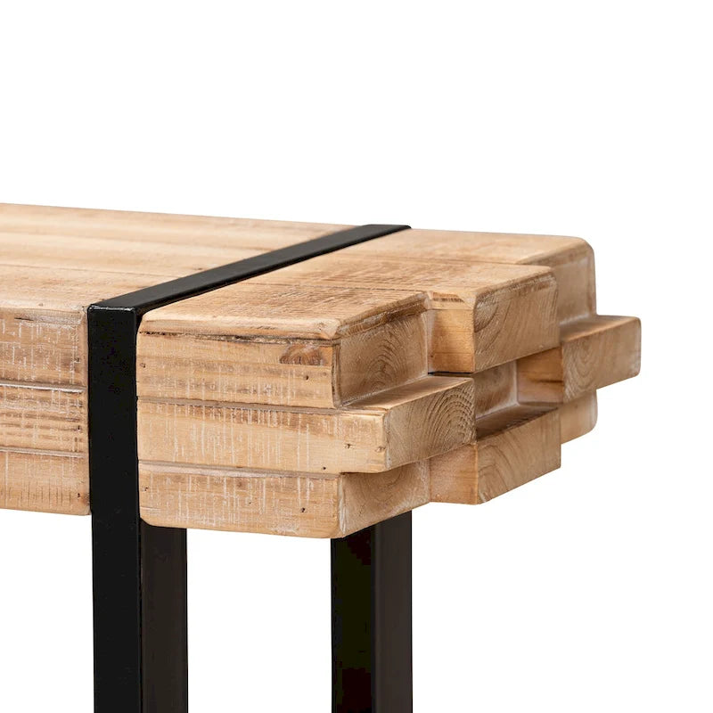 Henson Natural Brown Finished Wood and Black Finished Metal Bench