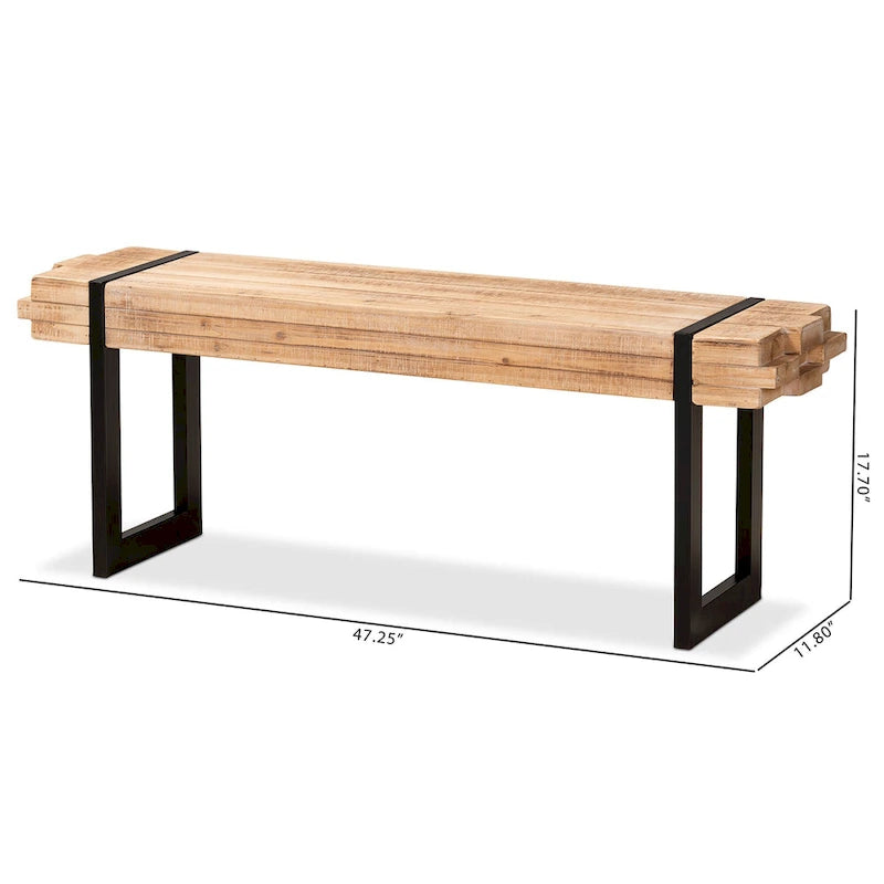 Henson Natural Brown Finished Wood and Black Finished Metal Bench