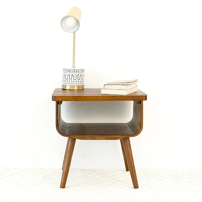 Adelina Mid-Century Modern Rectangular Solid Wood End Table in Brown