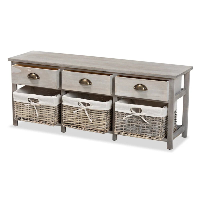 Mabyn Modern & Contemporary 3-Drawer Wood Storage Bench with Baskets