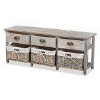 Mabyn Modern & Contemporary 3-Drawer Wood Storage Bench with Baskets