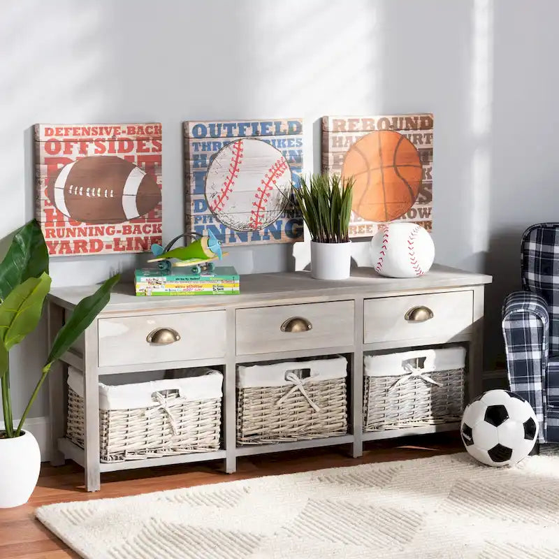 Mabyn Modern & Contemporary 3-Drawer Wood Storage Bench with Baskets
