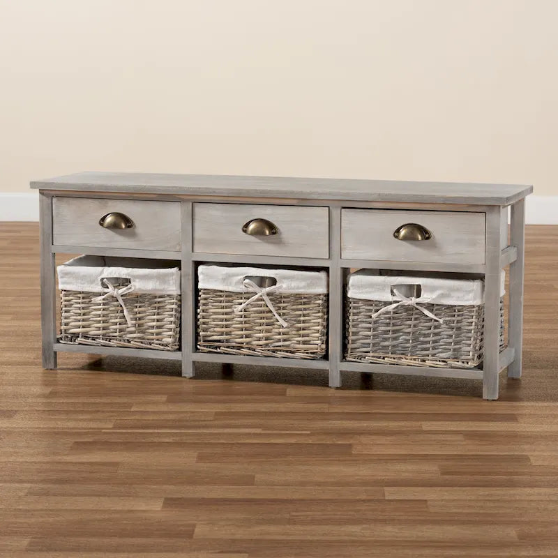 Mabyn Modern & Contemporary 3-Drawer Wood Storage Bench with Baskets