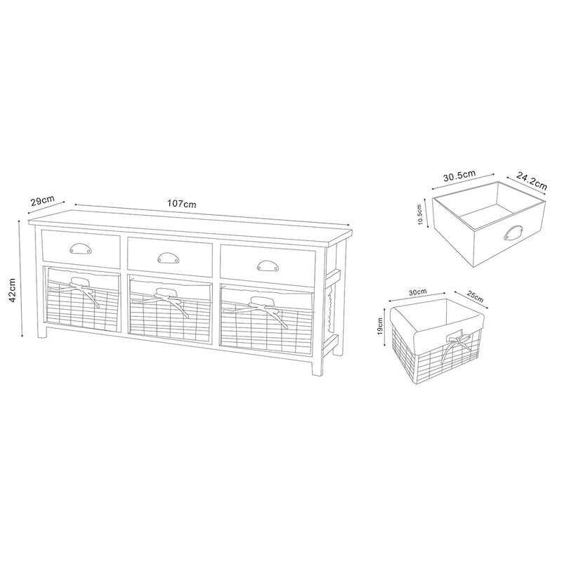 Mabyn Modern & Contemporary 3-Drawer Wood Storage Bench with Baskets